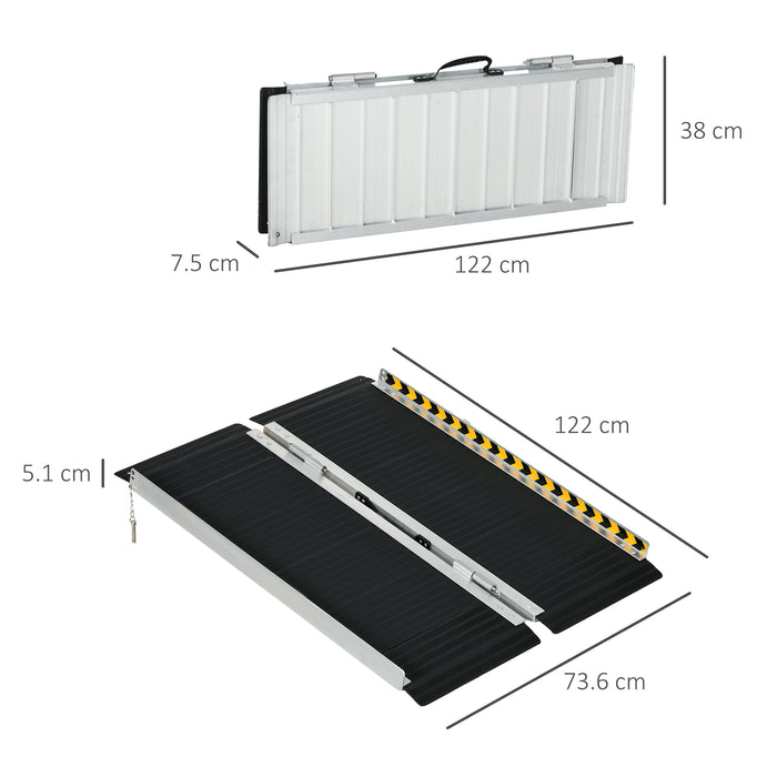 Folding Aluminum Wheelchair Ramp - 122cm Length, 73cm Width, 272kg Load Capacity, Non-Slip Surface & Transition Plates - Mobility Access Solution for Scooters and Wheelchairs