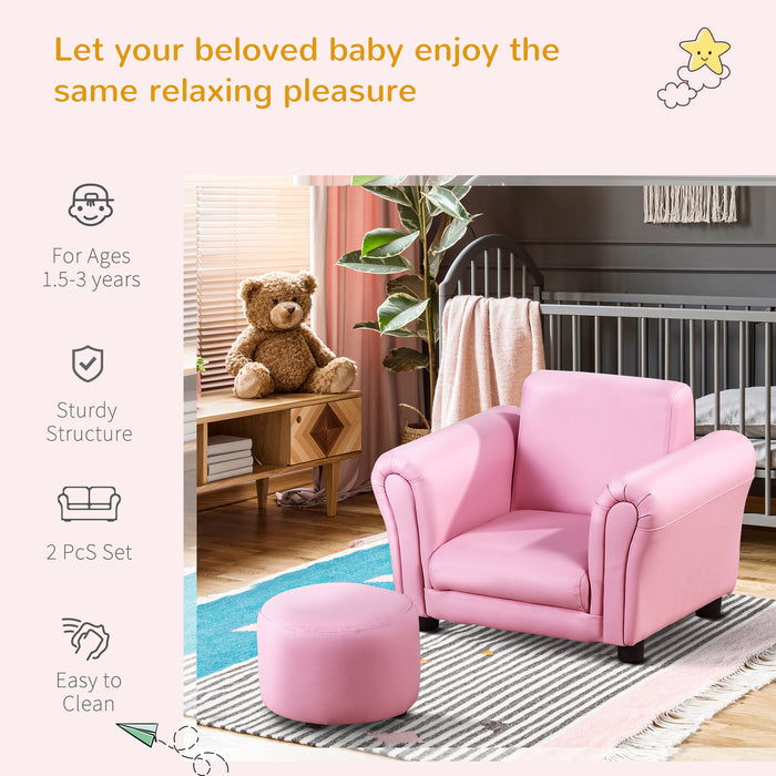 Toddler Chair with Free Footstool - Plush Kids Sofa Set and Armchair in Pink for Seating & Gaming - Perfect for Children's Room and Play Areas