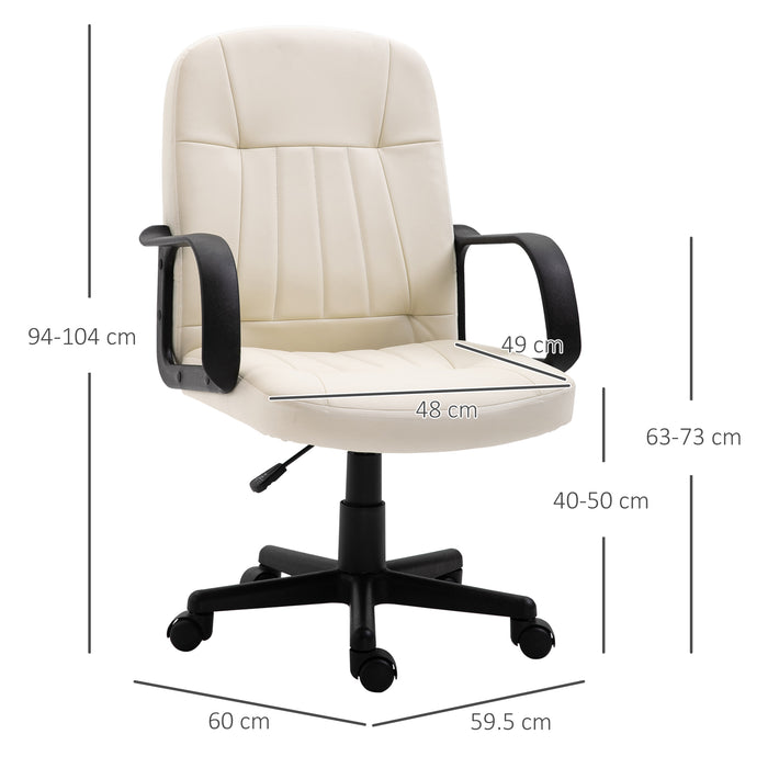 Swivel Mid-Back Executive Chair in Cream PU Leather - Comfortable Desk Chair with Arms and Wheels for Home Office - Ideal for Adults Seeking Style and Mobility