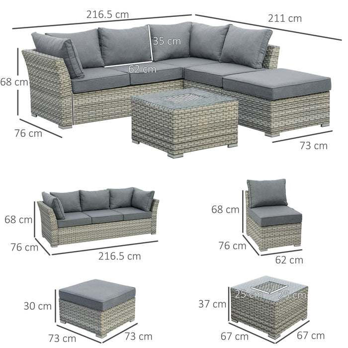 5-Seater PE Rattan Sofa Set - Outdoor Wicker Sectional Conversation Patio Corner Sofa with Aluminum Frame and Padded Cushions - Ideal for Garden and Deck Comfort