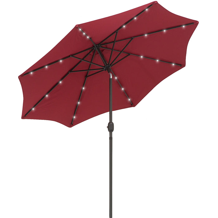 Solar-Lit Patio Umbrella with 24 LEDs - Durable Wine Red Canopy for Outdoor Leisure - Ideal Illumination for Nighttime Entertainment