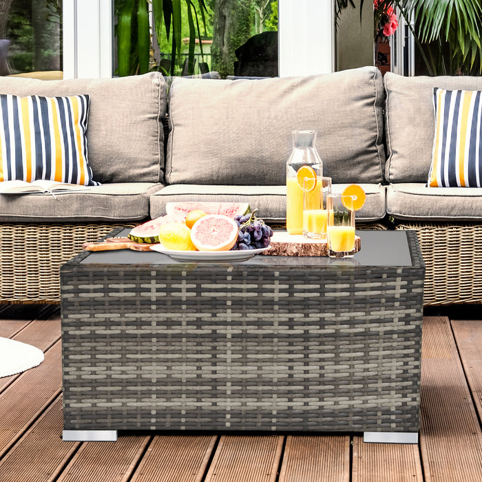 Rattan Outdoor Coffee Table in Deep Grey - Durable Patio Furniture for Garden & Backyard - Pre-Assembled & Weather-Resistant Design