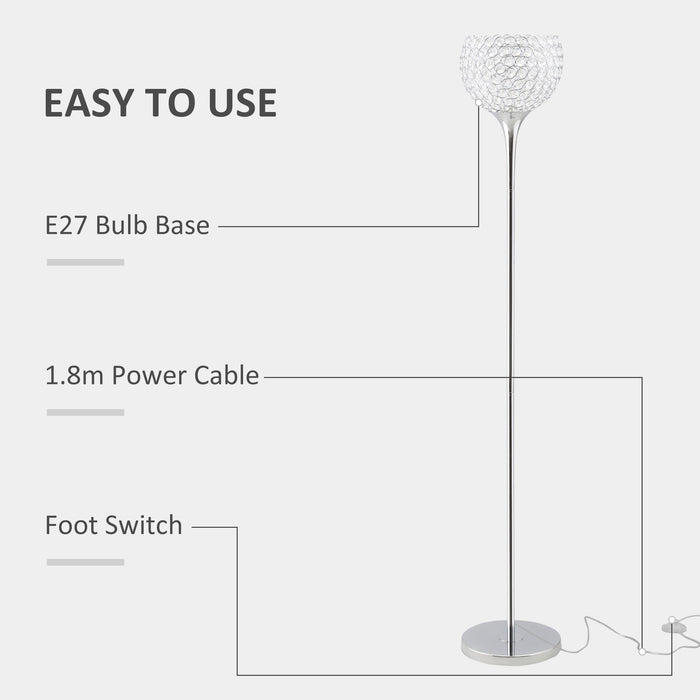 Elegant K9 Crystal Floor Lamp - Tall Standing Lighting with E27 Bulb Base & Foot Switch - Ideal for Living Room, Bedroom, Study, or Office Decor