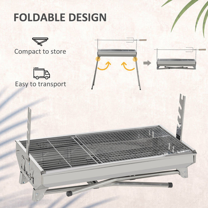 Portable Charcoal Grill with Rotisserie Function - Foldable Legs BBQ Roaster for Spit Roasting Chicken - Ideal for Outdoor Picnics and Camping Adventures