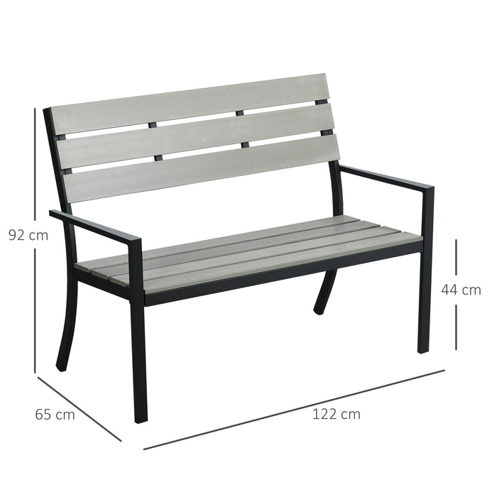 Garden Loveseat Bench - 2-Seater Slatted Design with Durable Steel Frame, 122x65x92cm - Cozy Outdoor Seating for Patio & Backyard, Grey