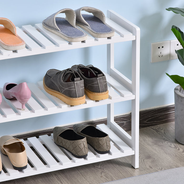 3-Tier Wooden Shoe Rack with Slatted Shelves - Spacious, Open, Hygienic Footwear Organizer - Ideal for Family and Guest Use in Home Hallways