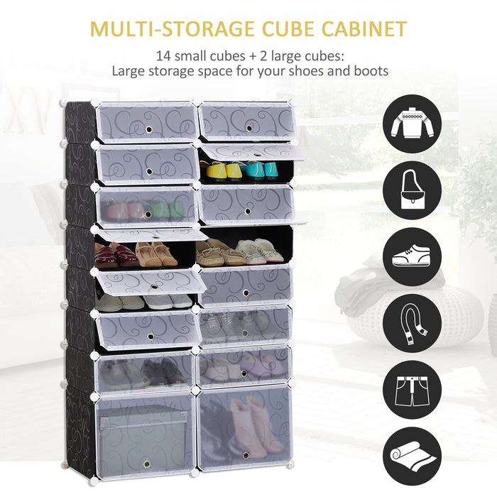 16-Cube DIY Shoe Rack - Portable Interlocking Plastic Cabinet, 8-Tier Footwear Organizer for Bedroom - Stores up to 32 Pairs of Shoes