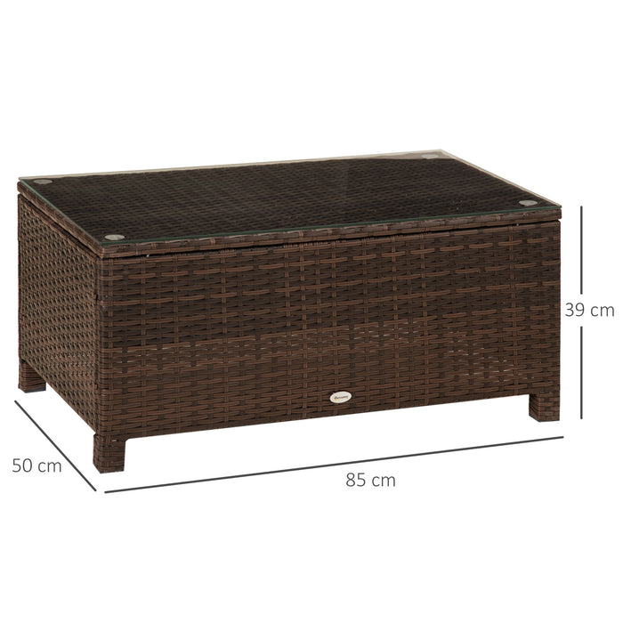 Rattan Outdoor Coffee Table with Tempered Glass Top - Mixed Brown Patio Furniture for Garden & Deck - Elegant Entertaining and Relaxation Piece