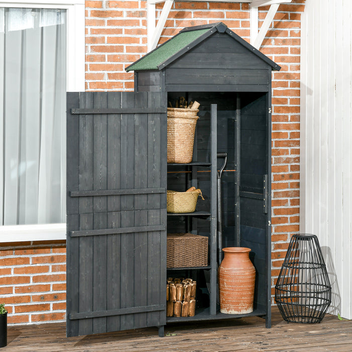 Outdoor Fir Wood Utility Storage Shed - Weather-Resistant Grey Garden Organizer - Ideal for Tools, Equipment, and Supplies