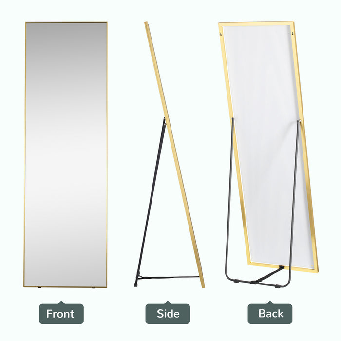 Gold-Framed Full-Length Mirror - 160x50cm Wall-Mounted or Freestanding Rectangular Dressing Mirror - Ideal for Bedrooms and Living Rooms