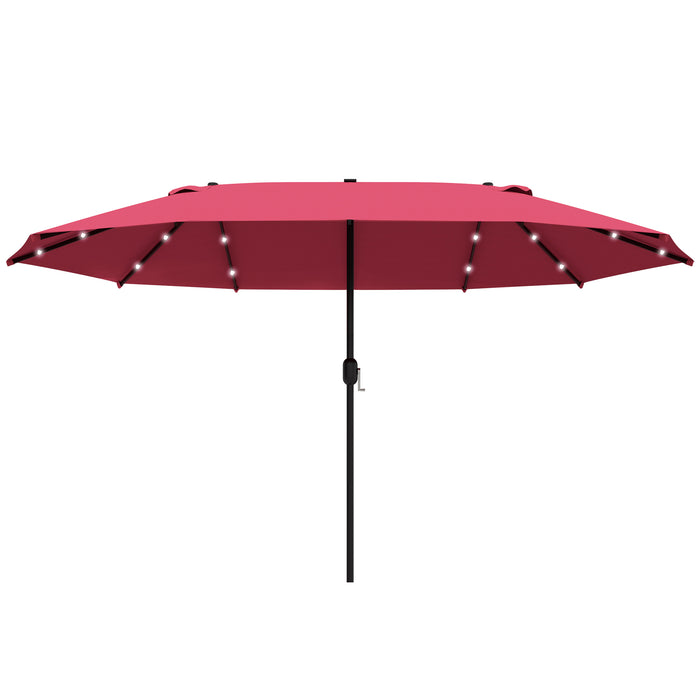 Double-Sided 4.4m Solar LED Outdoor Umbrella - Wine Red Sun Shade Parasol for Garden and Patio - Ideal for Day/Night Relaxation, Base Not Included