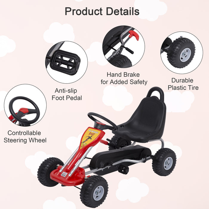 Pedal-Powered Go Kart for Kids with Hand Brake - Durable Red Children's Racing Cart - Fun Outdoor Activity and Exercise for Boys and Girls