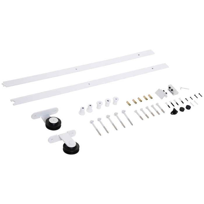 Modern Carbon Steel 6ft Sliding Track Kit - Contemporary White Door Hardware System - Ideal for Stylish Home Renovation & Space-Saving Solutions