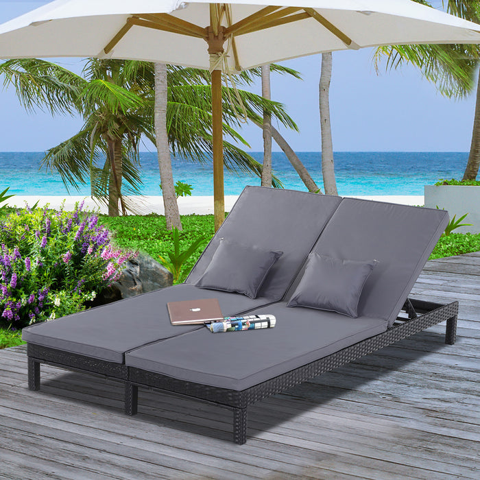 Double Rattan Sun Lounger with Cushions - 2-Seater Reclining Companion Chair, Wicker Weave for Patio & Garden - Ideal Comfort for Couples & Outdoor Relaxation, Black