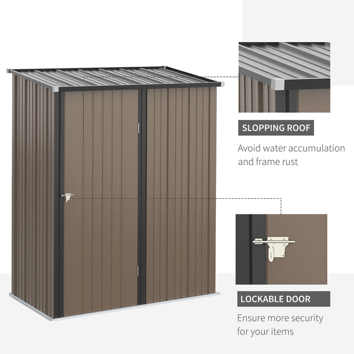 Corrugated Steel Garden Shed 5x3 ft - Metal Patio Storage with Durable Roof, Lockable Door, Brown - Secure Organizer for Outdoor Tools and Equipment