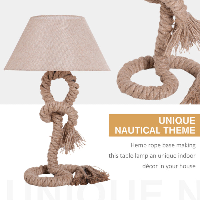 Nautical Twisted Rope Table Lamp - E27 Bedside Light for Bedroom & Living Room - Essential Beige Glow for Home Ambiance