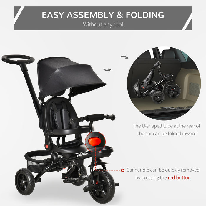 4-in-1 Foldable Tricycle for Toddlers - Reversible and Adjustable Seating, Removable Pedals - Perfect Stroller Alternative for 1-5 Year Olds