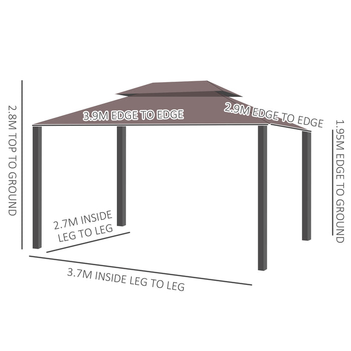 Aluminium Alloy 3x4m Gazebo - Outdoor Marquee Canopy Pavilion with Nets and Sidewalls, Coffee Color - Ideal Garden Party & Patio Shelter