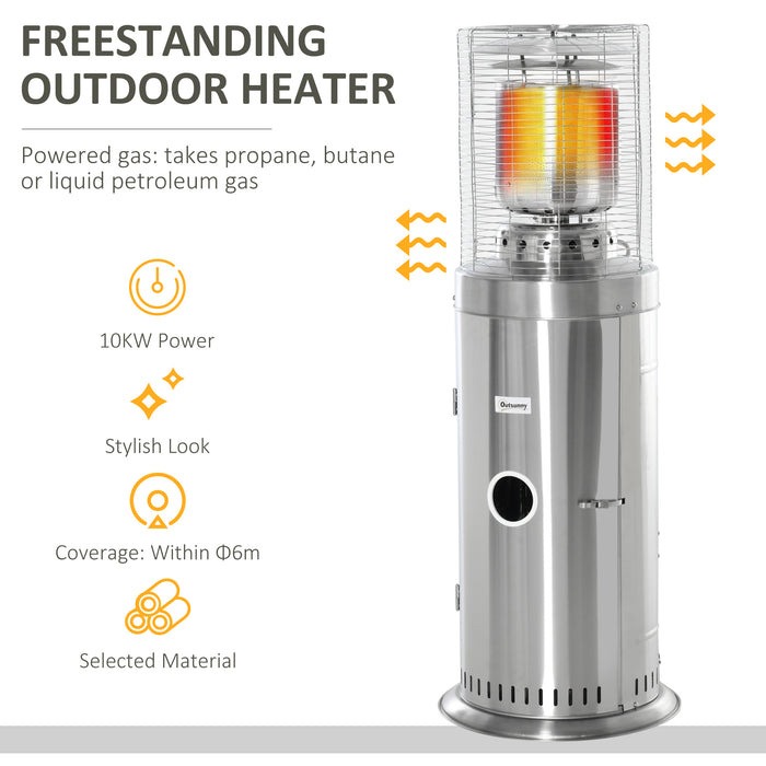 10KW Gas Patio Heater - Bullet-Style Outdoor Terrace Warmer with Dust Cover & Wheels - Ideal for Garden Heating Needs