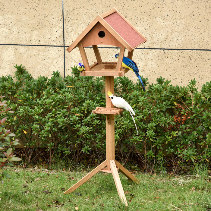 Freestanding Wooden Bird Feeder Table - Garden & Backyard Decor, Weather-Resistant Roof, Pre-cut 49x45x139cm - Perfect for Outdoor Bird Lovers and Nature Enthusiasts