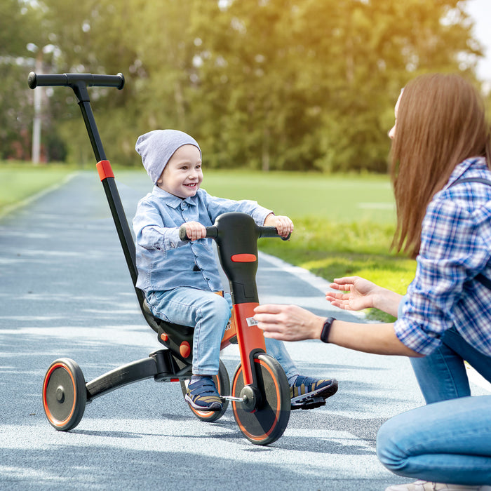 4-in-1 Convertible Kids' Tricycle - Adjustable Push Handle & Detachable Foot Rest for Toddlers - Versatile Riding Toy for Ages 18-60 Months, Red