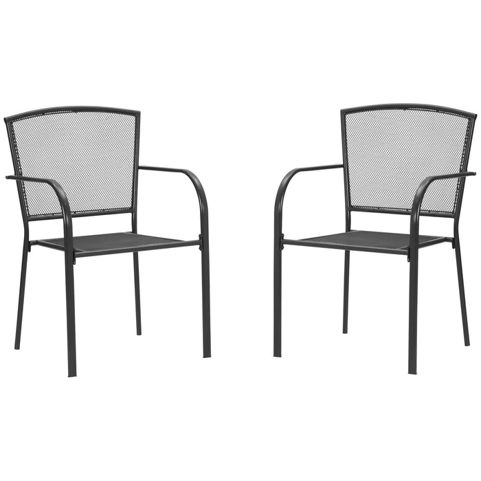 Metal Garden Dining Chair Duo - Set of 2 Stackable Patio Seating, Weather-Resistant Outdoor Chairs - Ideal for Porch, Park, and Lawn Gatherings in Grey