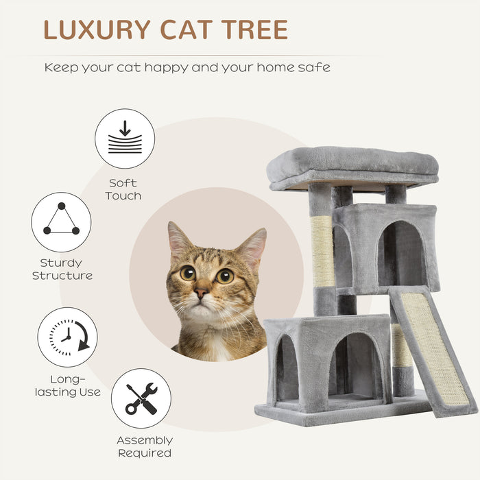 3-Tier Cat Leisure Tree with Sisal Rope - Light Grey Climbing & Scratching Play Structure - Ideal for Feline Exercise and Entertainment