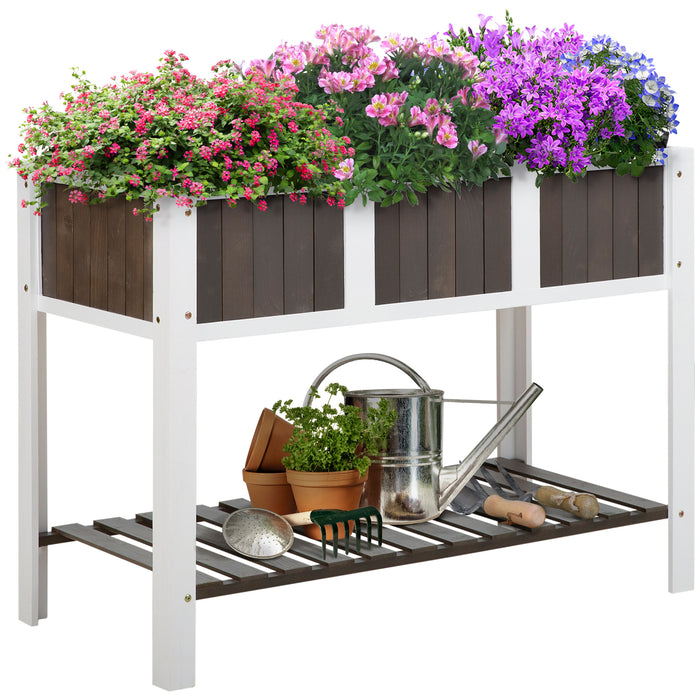 Elevated Wooden Planter Box - Raised Garden Bed with Lower Shelf for Outdoor and Indoor Use, Solid Wood Construction - Ideal for Flowers and Vegetables, 119x57x89cm