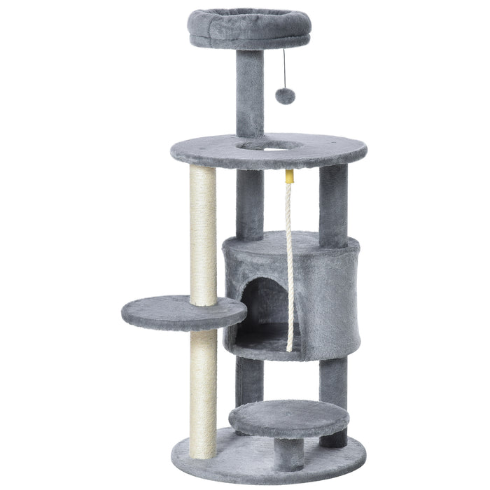 Cat Tree Tower 112cm - Sturdy Jute Scratching Post & Perch with Playful Interactive Toys - Perfect Activity Center for Climbing & Entertaining Kittens