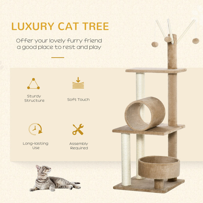 Kitten Activity Center Cat Tree - 121cm Scratching Post, Bed, Tunnel, Perch, Interactive Ball Toy - Perfect Play Structure for Cats and Kittens