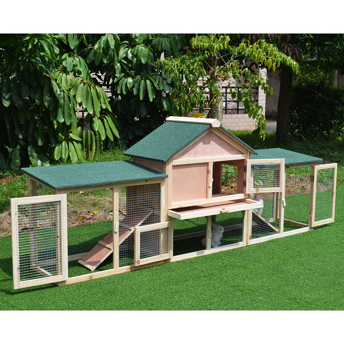 Deluxe Wooden Rabbit Hutch with Ladder - Spacious Bunny Cage & Outdoor Run House - Ideal for Safe Pet Shelter and Play Area