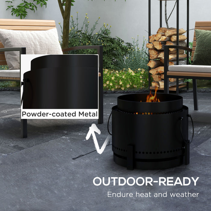 Portable Smokeless Fire Pit with Poker - 37cm Wood Burning, Metal Design for Outdoor Use - Ideal for Garden Camping and Bonfire Parties