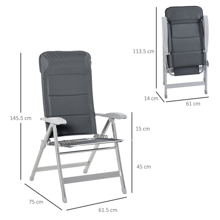 2 Pcs Patio Folding Dining Chair - Adjustable Backrest & Armrests, Portable Outdoor Seating - Ideal for Garden, Pool, Beach, and Deck Use in Grey