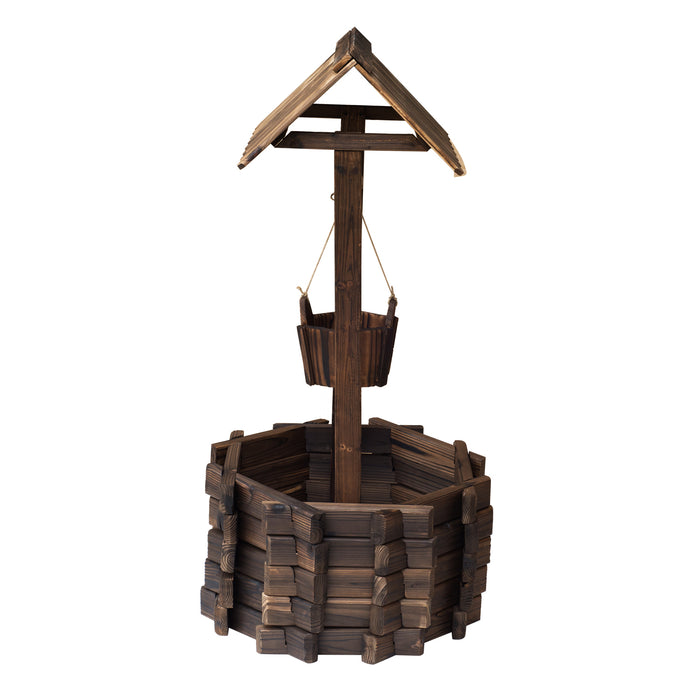 Rustic Wooden Wishing Well Planter - Outdoor Flower Pot with Functional Bucket for Garden Decor - Ideal for Backyard Beautification and Plant Display