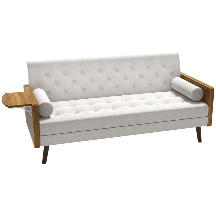 Click-Clack 3-Seater Sofa Bed - Beige Button-Tufted Convertible Settee with Wooden Legs - Ideal for Living Room & Guest Sleeping Solutions