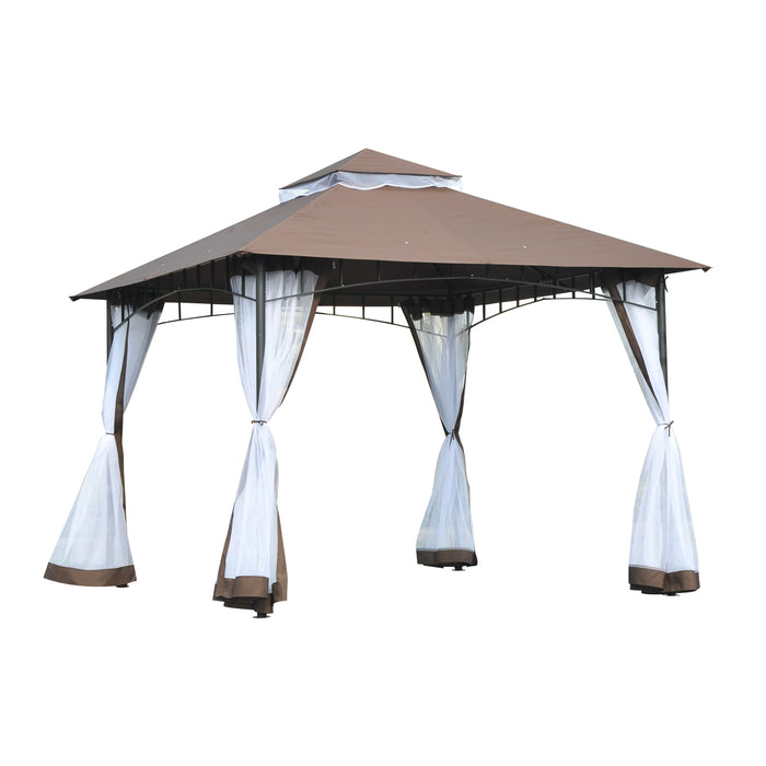 Metal Garden Gazebo 3x3m - Square Canopy Shelter with Mesh for Outdoor Parties and Weddings, Brown - Elegant Shade and Bug Protection for Events