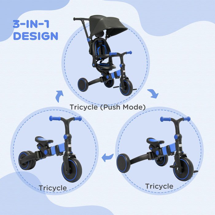 Kids 3-in-1 Aluminium Tricycle - Adjustable Push Handle, Canopy, and Reclining Seat - Perfect for 18-48 Months Toddlers and Outdoor Play