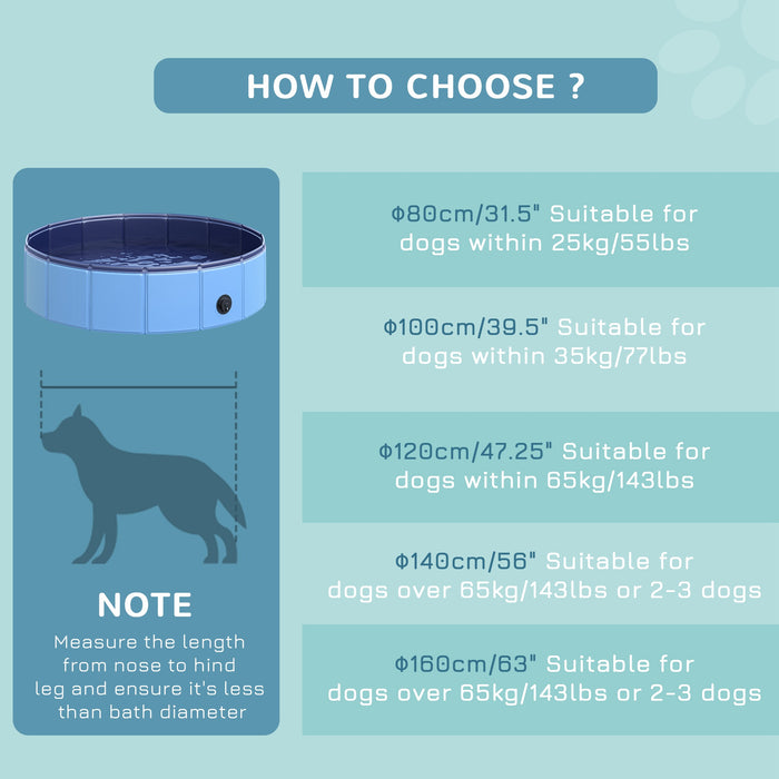 Foldable Pet Swimming Pool in Blue - 80 cm Diameter for Dogs & Cats - Portable Outdoor Bathing Tub for Pets