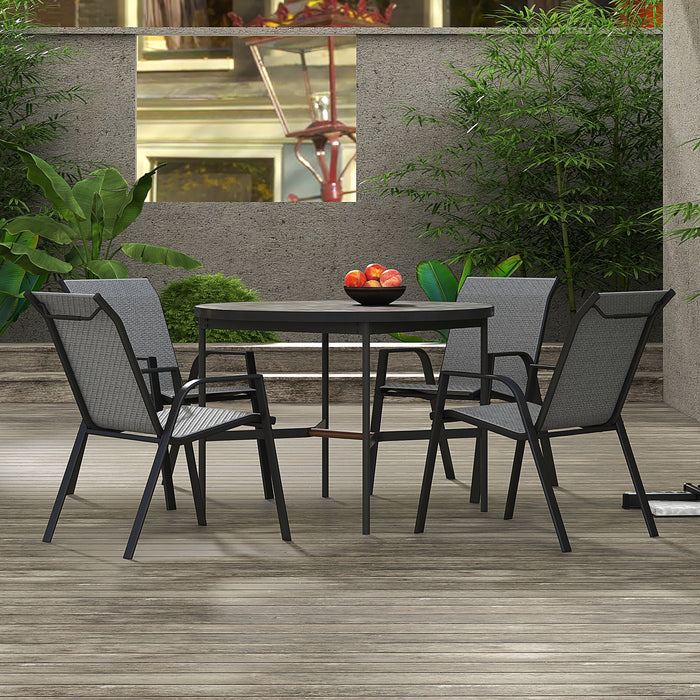 Outdoor Rattan Chair Ensemble - Set of 4 Stackable Chairs with Armrests & Backrest in Grey - Ideal for Patio & Garden Seating