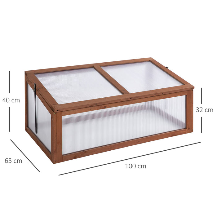 Polycarbonate Cold Frame Greenhouse with Wooden Frame - Openable & Tilted Top, Outdoor Plant Protection, Brown (100x65x40 cm) - Ideal for Gardeners & Seedling Growth