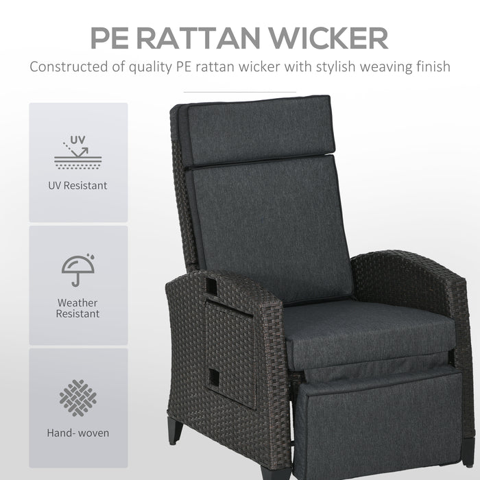 Outdoor Reclining Lounge Chair with Adjustable Backrest & Footrest - Includes Cushion and Side Tray in Grey - Ideal for Patio Comfort and Relaxation