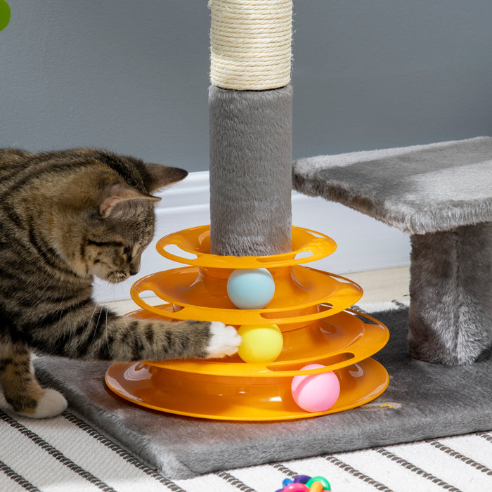 Cat Tree Tower with Scratching Posts - Climbing Stand and Activity Center for Kittens - Grey 56cm House Furniture with Toy Perch