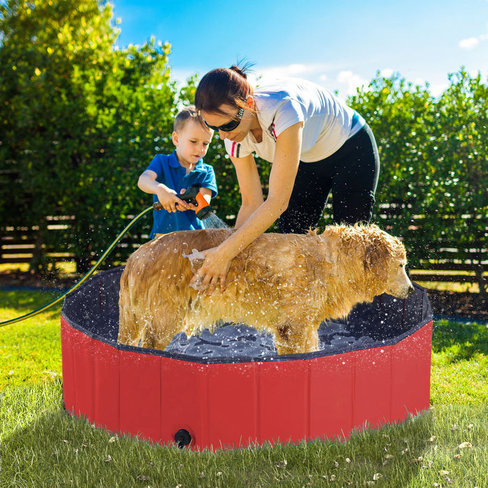 Foldable Dog Pool - 120cm Red Pet Swimming Basin - Ideal for Outdoor Cooling and Play