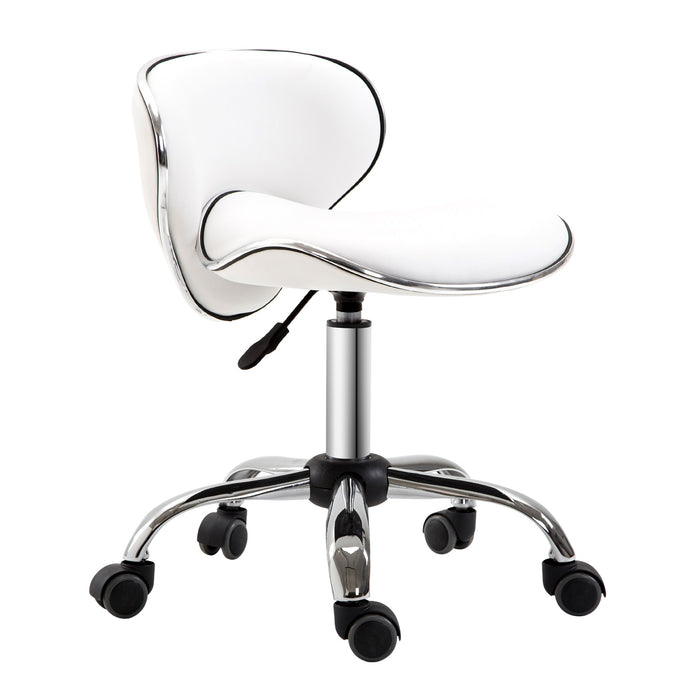 PU Leather Salon Chair - Rolling Swivel Stool with Backrest, White - Comfortable Seating for Beauty Professionals