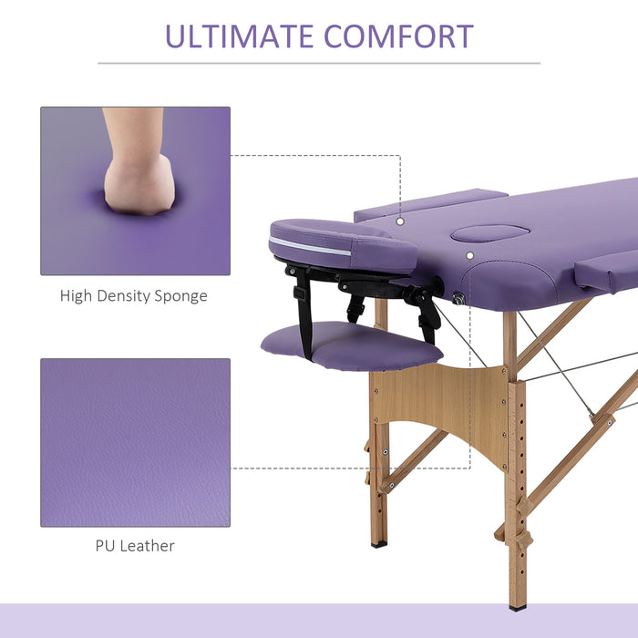 Portable 2-Section Massage Table - Lightweight Folding Therapy and Beauty Bed in Purple - Ideal for Spa, Therapists, and Home Use