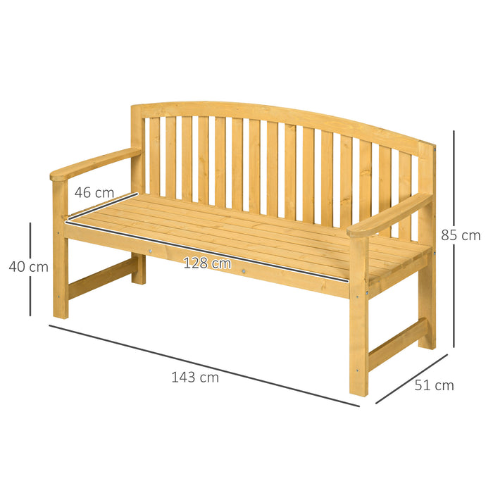 2 Seater Wooden Garden Bench with Armrests - Outdoor Patio Seating for Park and Balcony - Ideal for Relaxing in Your Home's Exterior Spaces