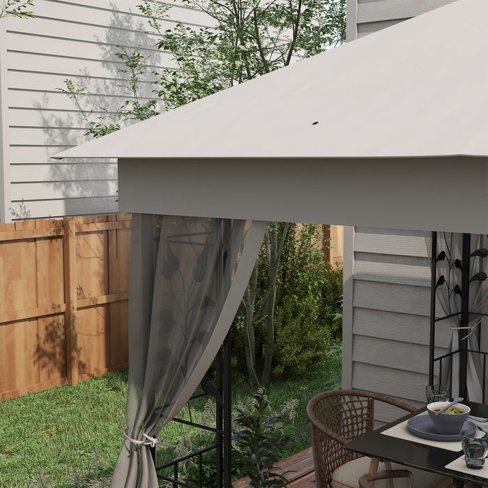 Double Roof Garden Gazebo Canopy - 3m x 3m with Netting & Solid Steel Frame in Light Grey - Outdoor Shelter for Gardens and Patios