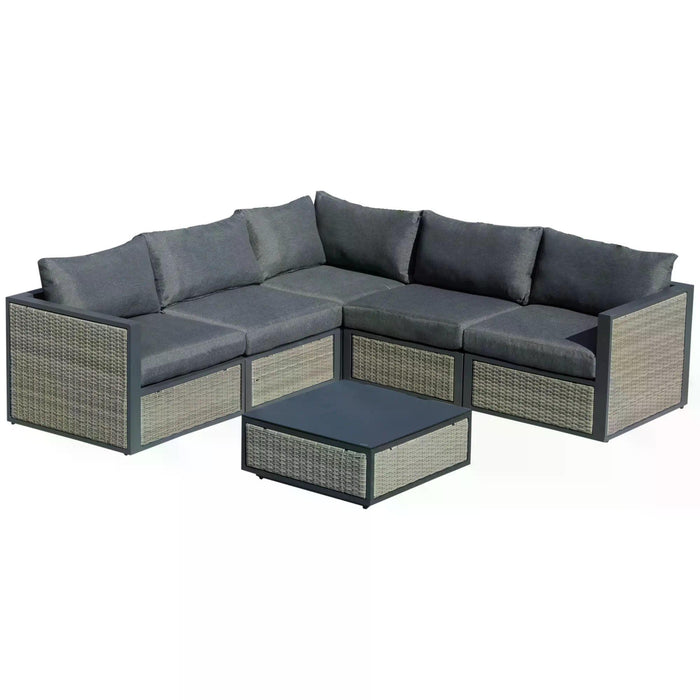 5-Seater PE Rattan Outdoor Lounge Set - Includes Coffee Table and Grey Padded Cushions - Ideal for Patio & Garden Entertaining