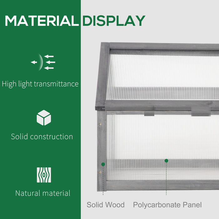 Wooden Cold Frame Greenhouse - Polycarbonate Grow House with Openable Roof for Garden Use - Ideal for Cultivating Flowers, Vegetables, and Plants (90x52x50cm, Grey)