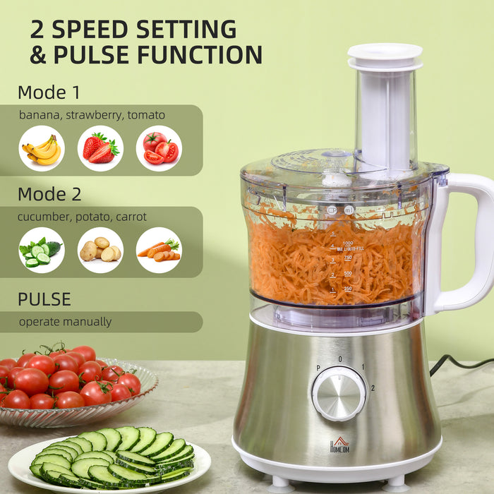 1L Multi-Function Food Processor - Includes 1.5L Blender, Knife Blades, Reversible Slicing/Grating Discs - 500W Power with Adjustable Speed and Pulse for Kitchen Prep